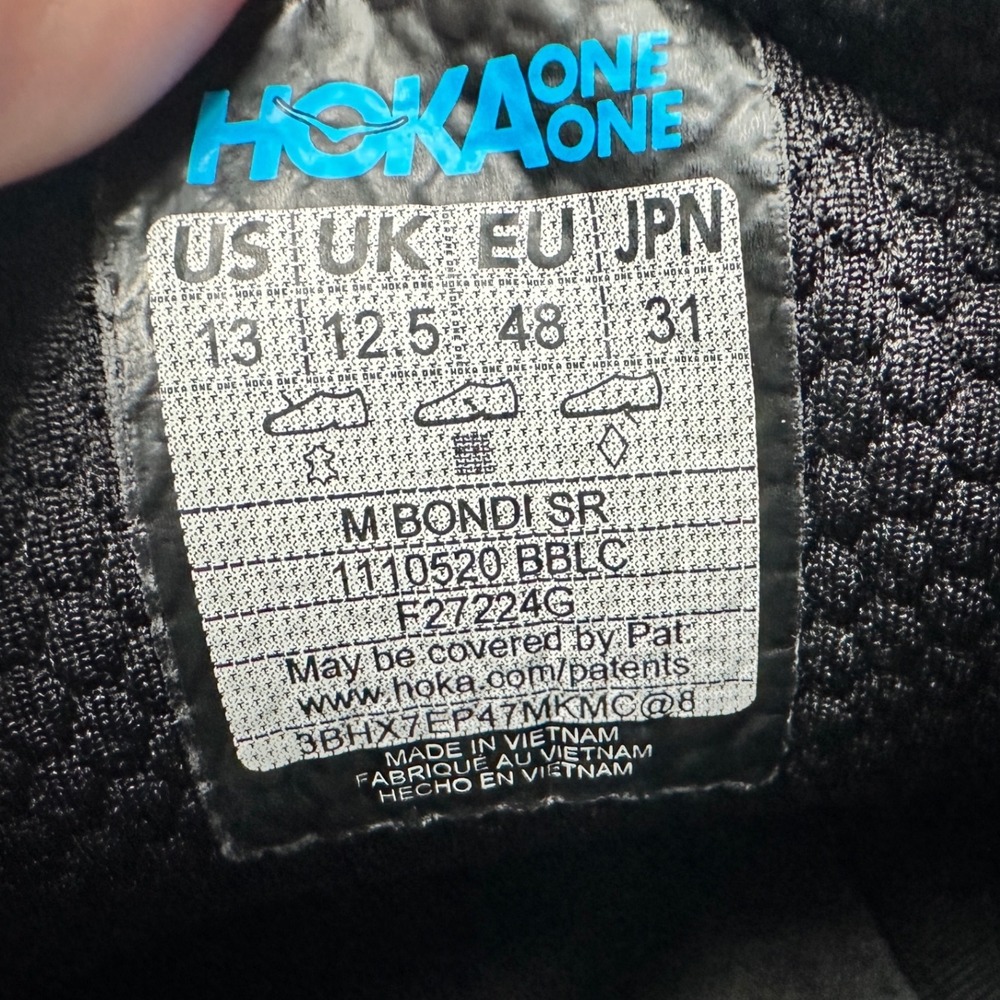 HOKA Bondi SR Mens Shoe Size 13 Water Slip Resistant Triple Black EUC - Picture 6 of 11